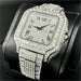 Square Dial Full Diamond Wristwatch Water Resistant - Silver