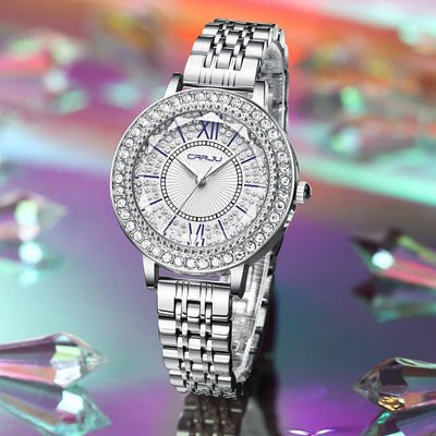 Crystal Halo Dial Dress Watch With Sparkling Bezel