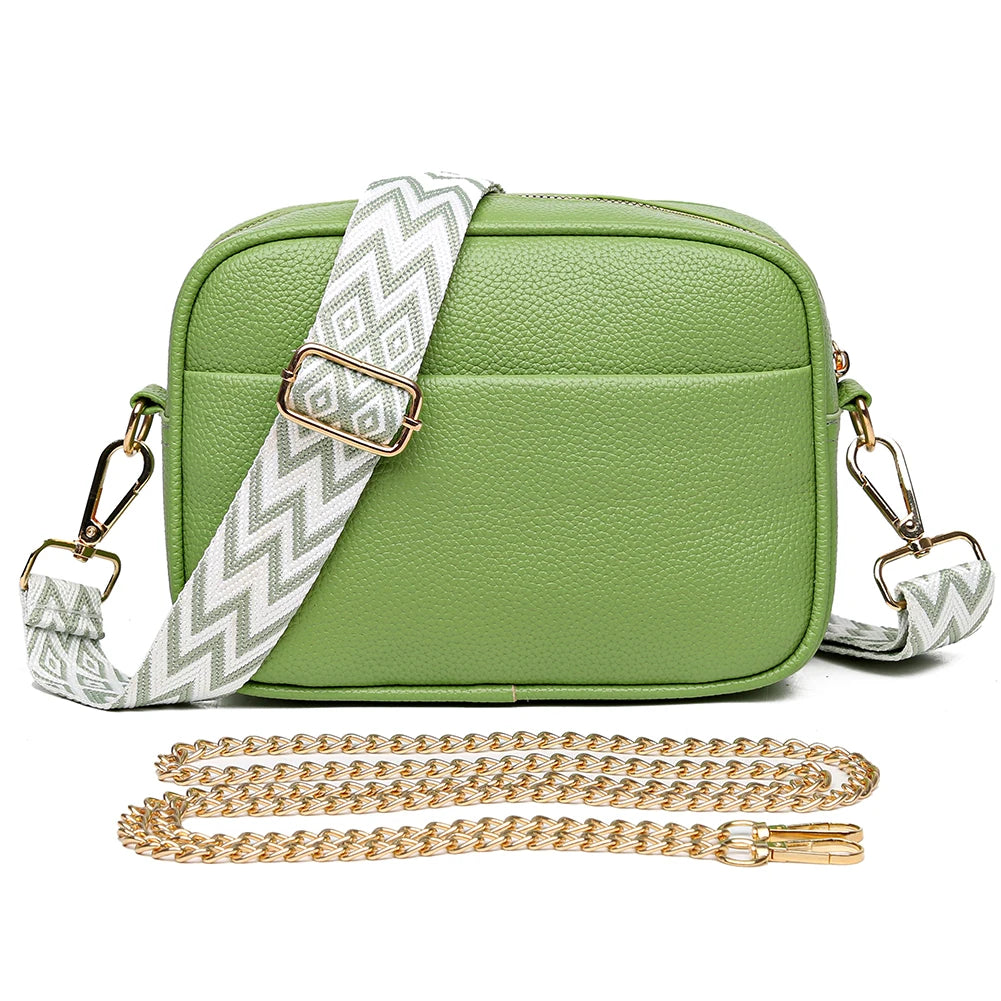Soft Box PU Leather Crossbody Bag Zipper Closure - Green