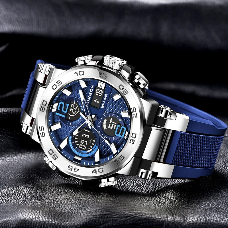 Chronograph Watch with Silicone Strap Dual Display