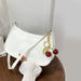 Shoulder Bag Flap Silhouette Cherry Pendant Charm - White