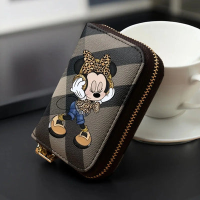 Wallet With Checkered Minnie Print Zipper Card Slots - WO2MEN