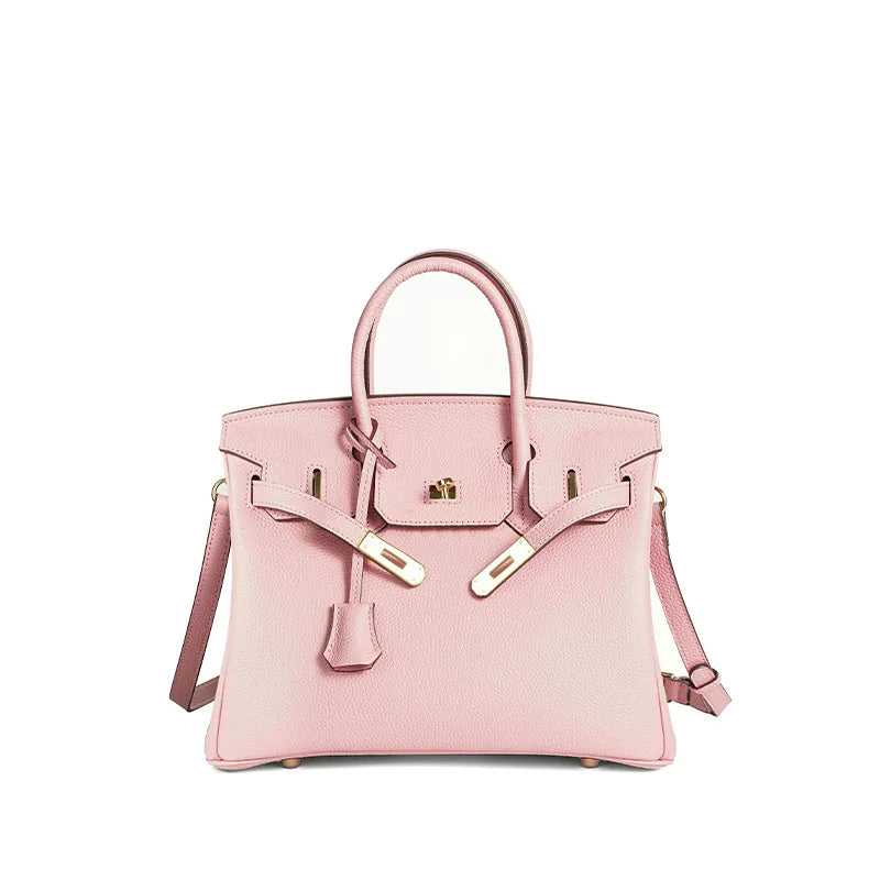 Lock Buckle Pebbled Tote With Structured Silhouette