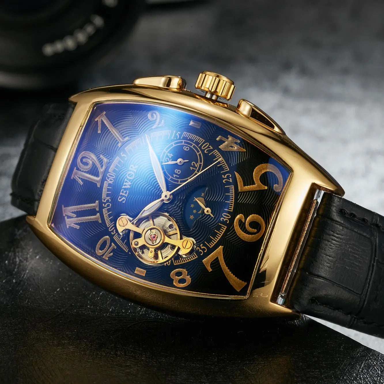 Moonphase Tourbillon Watch Open Heart Dial Calibre