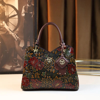 Floral Embroidered Handbag With Vintage Bloom Motif - WO2MEN