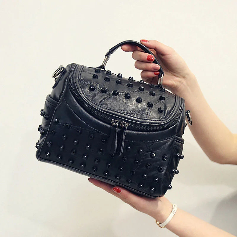 Studded Barrel Shaped Shoulder Bag with Crossbody Strap