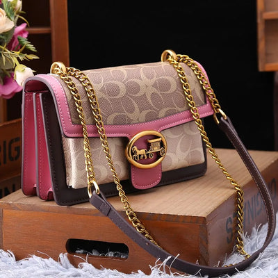 Geometric Satchel With Chain Strap and Flap Closure