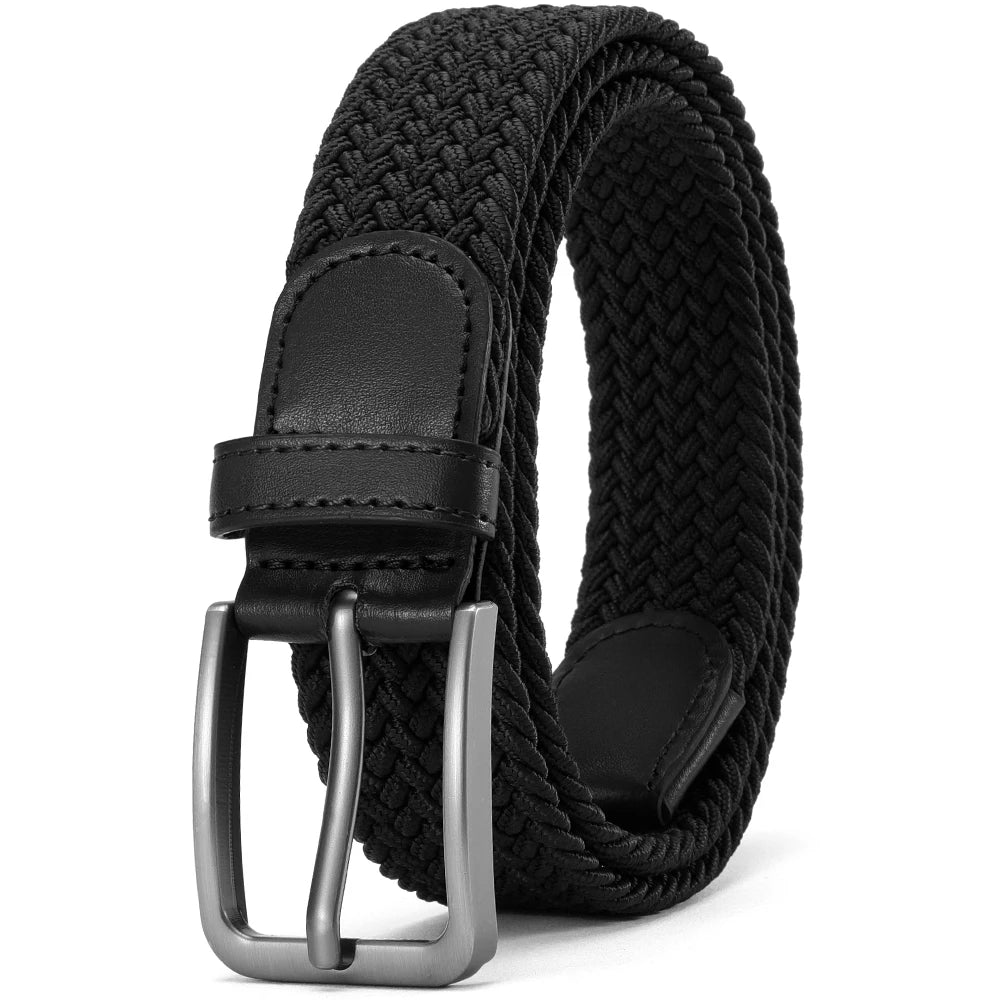 Elastic Braided Belt with Micro Adjustable Buckle - Black