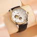 Mechanical Wristwatch Open Heart Leather Strap - White Gold