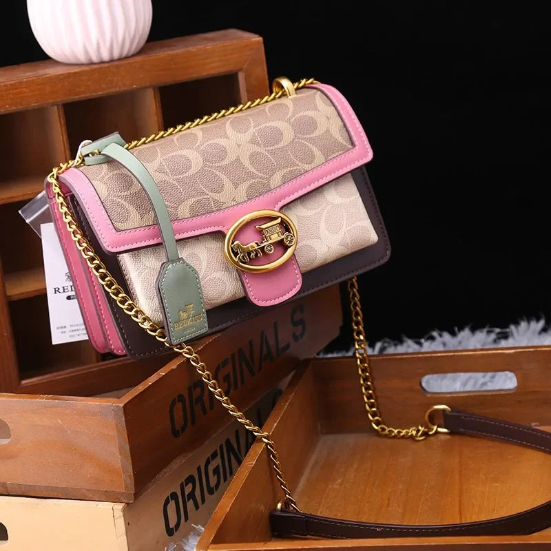 Geometric Satchel With Chain Strap and Flap Closure