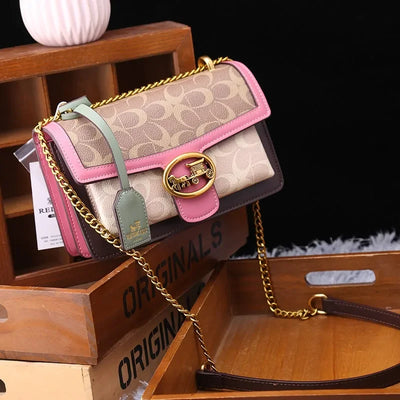 Geometric Satchel With Chain Strap and Flap Closure
