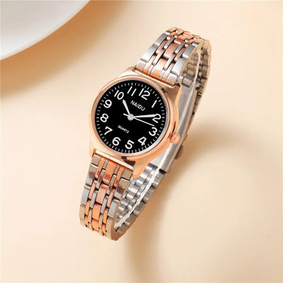 Elegant Round Dial Quartz Wristwatch with Folding Clasp