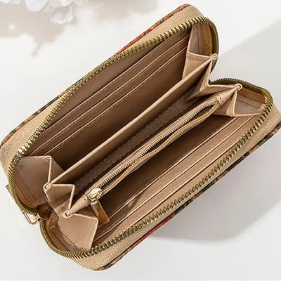 Wallet Retro Print Floral Birds Card Zipper Compact - WO2MEN