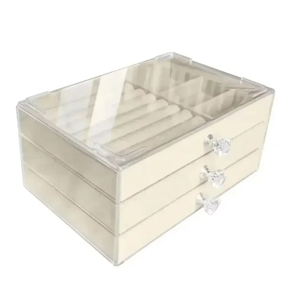 Three Drawer Desktop Jewelry Organizer With Clear Lid - WO2MEN