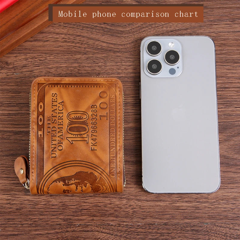 Wallet with Dollar Pattern Zipper Pocket for Daily Use - WO2MEN