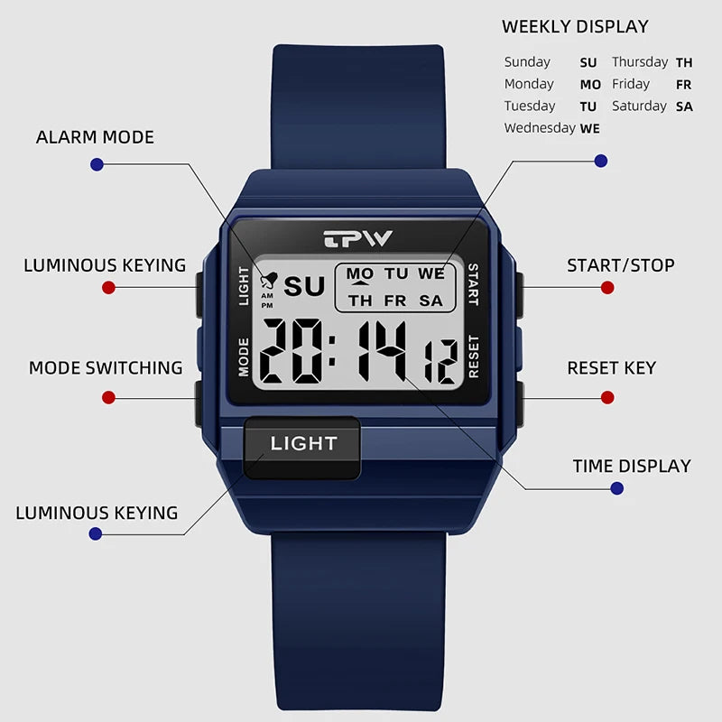 Digital Watch Midsize with Light and Stopwatch
