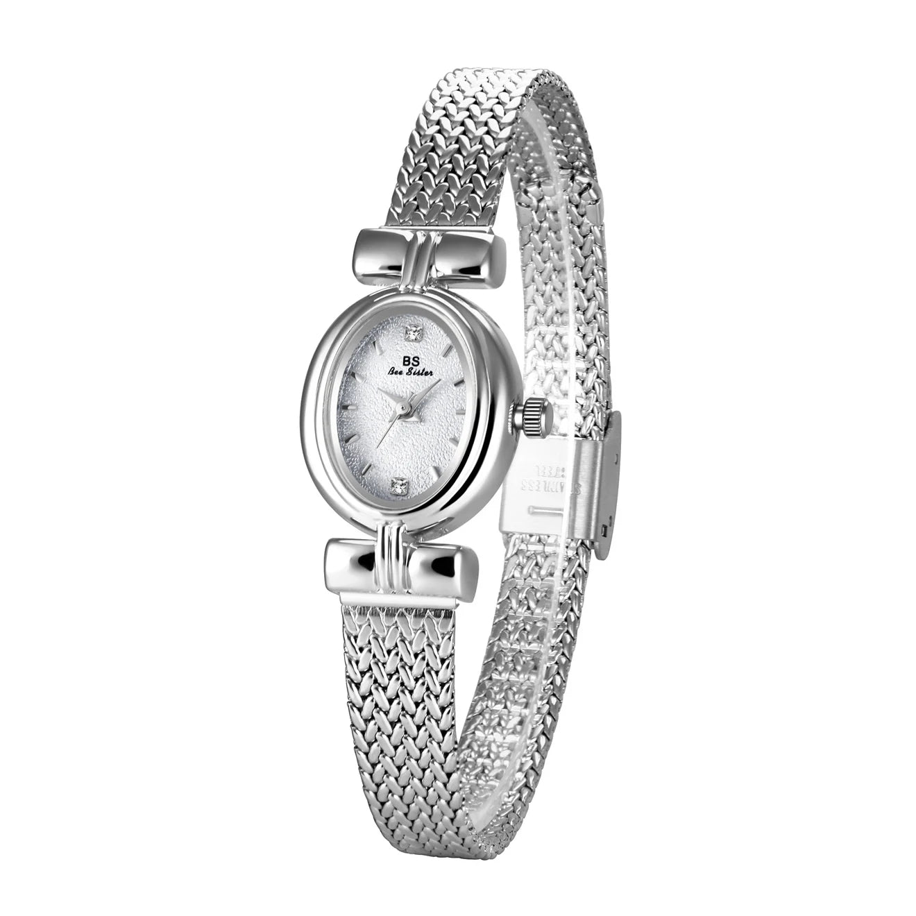 Oval Dial Ladies Bracelet Watch Quartz Movement - Silver