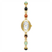 Elegant Ladies Watch Bracelet with Multicolor Beads - Gold
