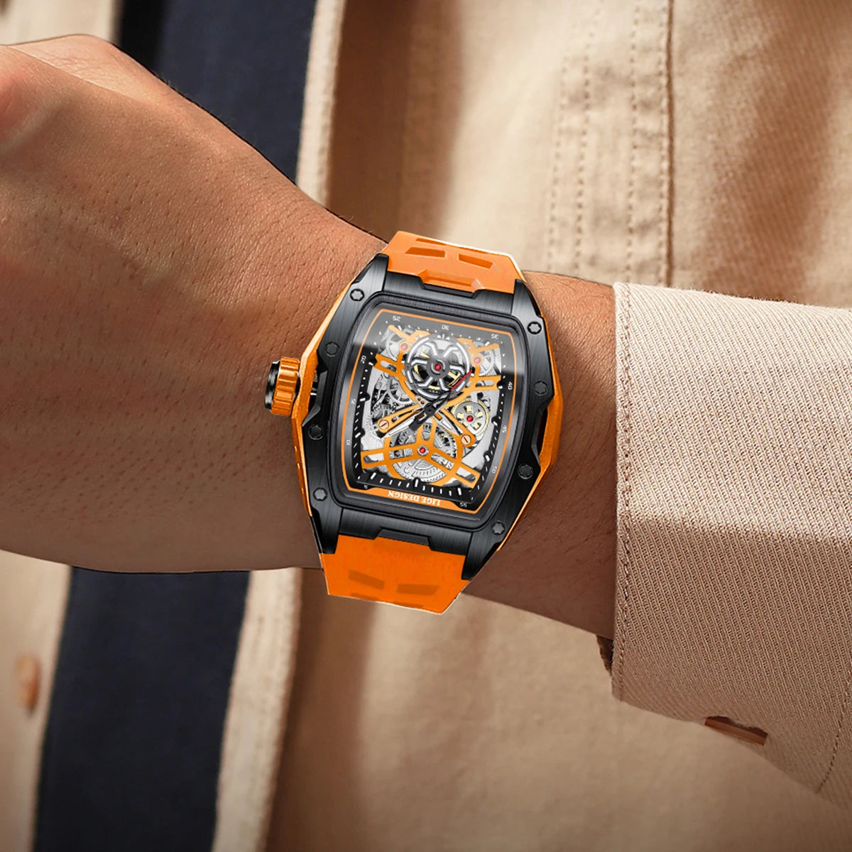 Skeleton Mechanical Watch Tourbillon with Square Case