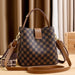 Checkerboard Bucket Bag With Straps And Metal Hardware - Coffee