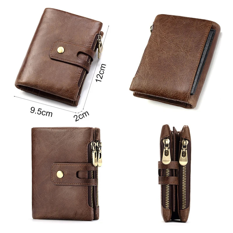 Retro Leather Wallet With Dual Zippers And Coin Pocket