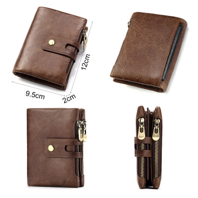 Retro Leather Wallet With Dual Zippers And Coin Pocket