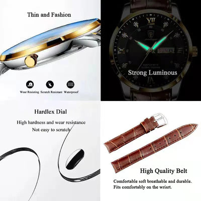 Luminous Wristwatch with Day and Date Crystal Markers