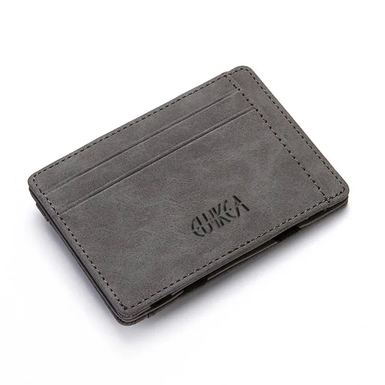 Compact PU Leather Wallet with Zip Coin Pocket - Grey