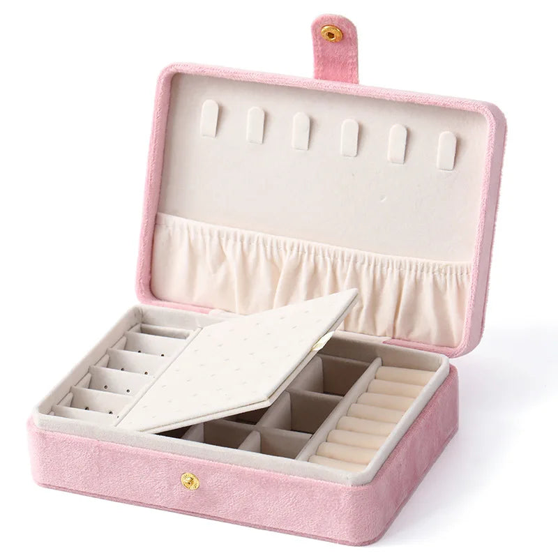 Elegant Velvet Jewelry Organizer Box Travel Use - Pink