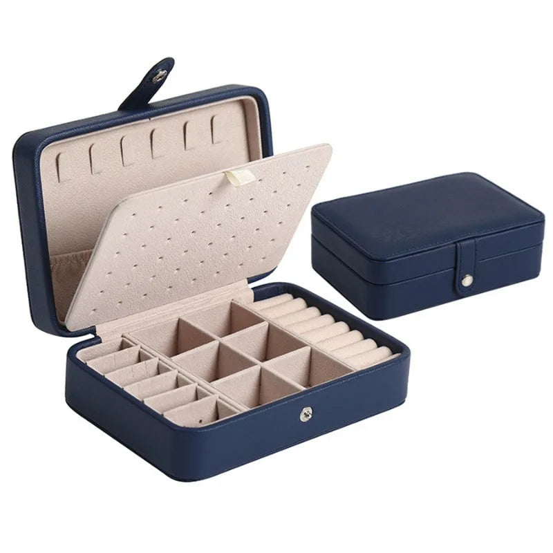 PU Leather Jewellery Storage Box with Ring Compartments - Navy