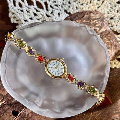 Elegant Round Gem Bracelet Watch Quartz Timepiece