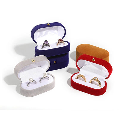 Velvet Oval Ring Box Double Ring Earrings Holder