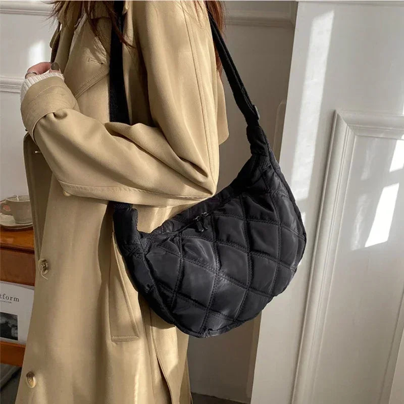 Quilted Crossbody Bag with Zipper Closure for Everyday