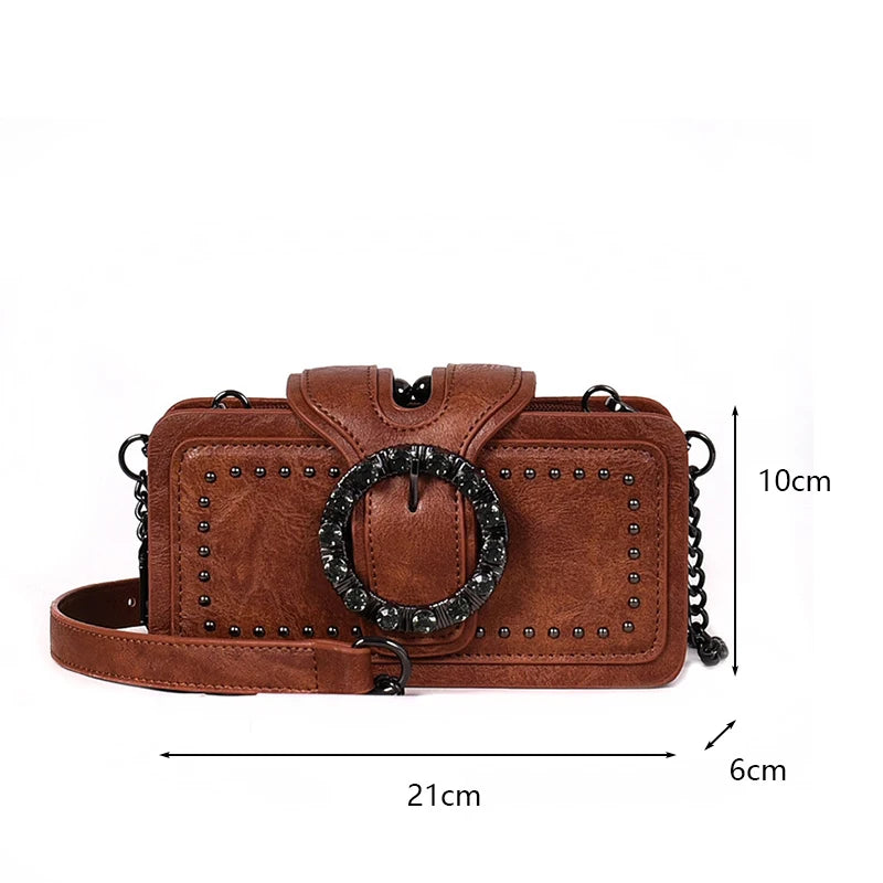 Timeless Rhinestone Ring Buckle Satchel with Studs
