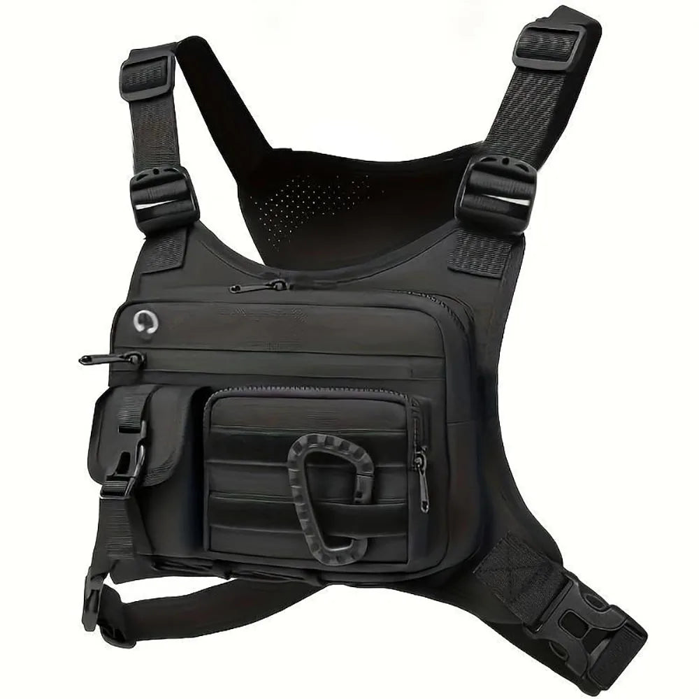 Outdoor Chest Bag Vest with Water Resistant Pocket - Black