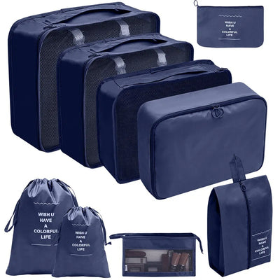 Nine Piece Travel Packing Cube Set for Luggage Storage