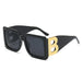 Oversized Square Sunglasses UV400 Gradient Lens - Black Black