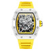 Skeleton Dial Quartz Wristwatch with Tonneau Case - White Yellow