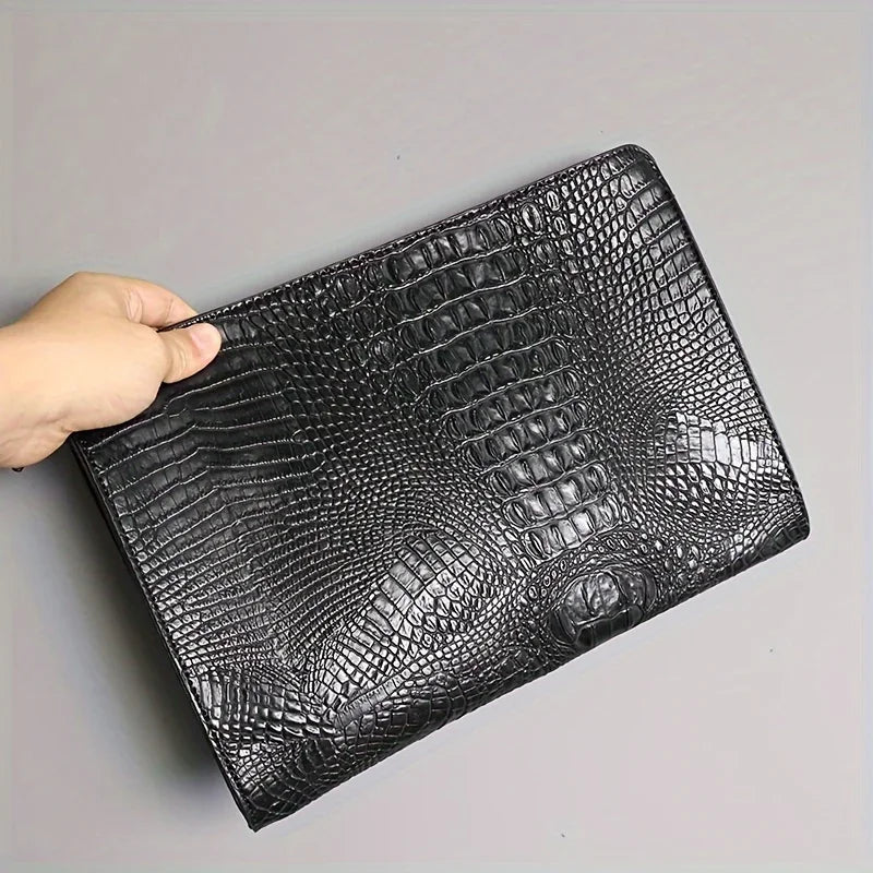 Crocodile Pattern Envelope Clutch Bag With Zipper