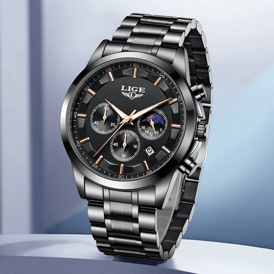 Moon Phase Chronograph Watch Auto Date Waterproof