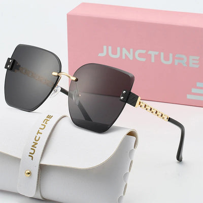 Cat Eye Sunglasses with Gradient Lenses and Gold Chain - WO2MEN