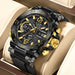 Chronograph Watch with Silicone Strap Dual Display - Black Gold