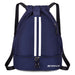Drawstring Gym Backpack with Bottom Zipper Closure - Dark Blue