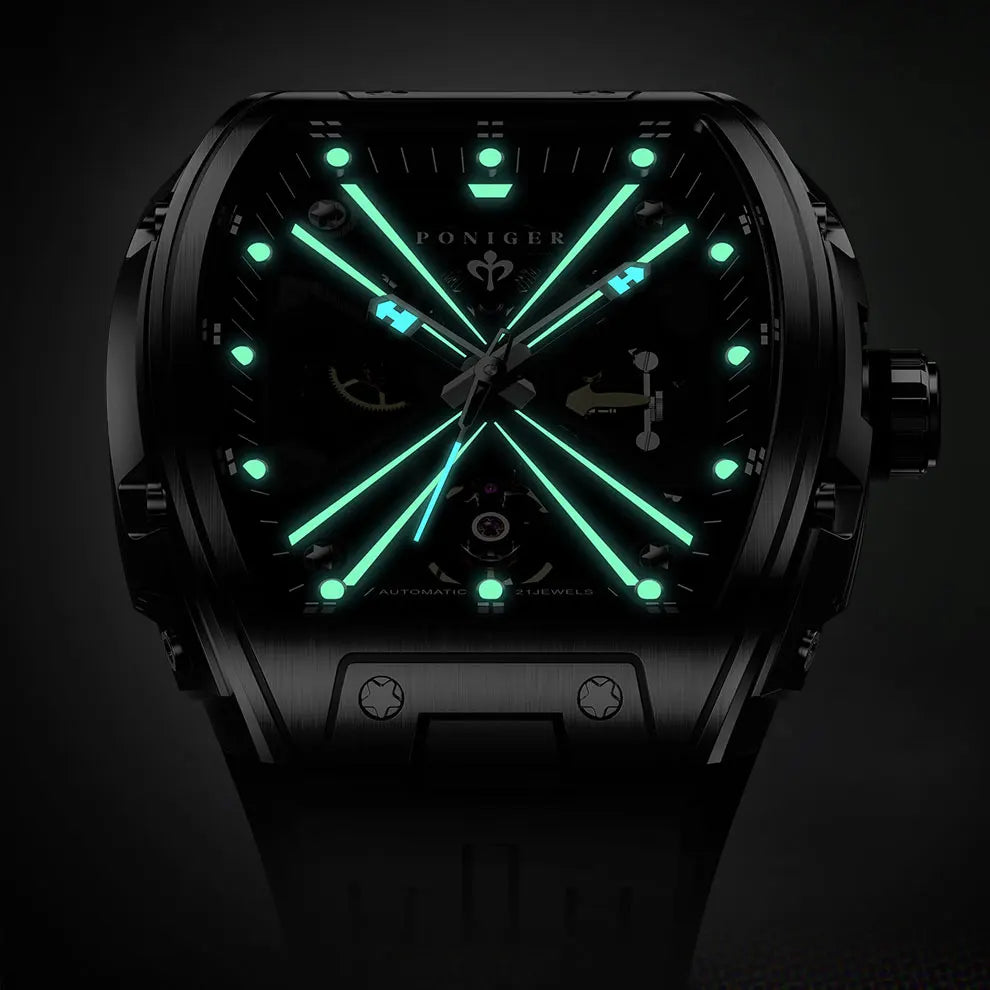 Skeleton Tourbillon Automatic Watch with Luminous Dial