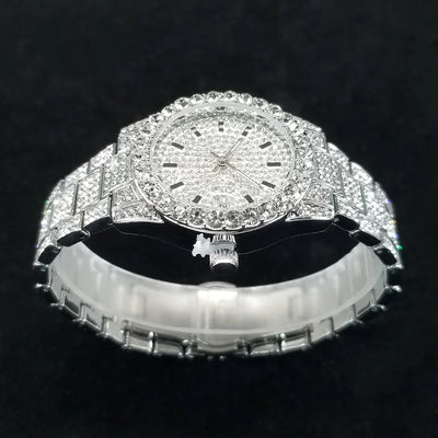 Elegant Paved Dial Watch With Crystal Accents