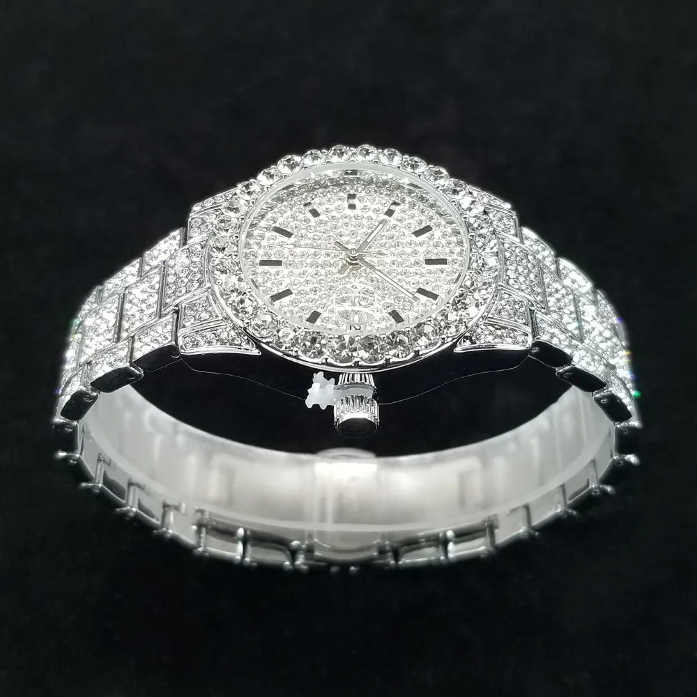 Elegant Paved Dial Watch With Crystal Accents