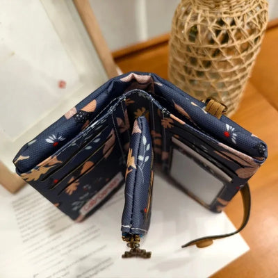 Floral Pattern Wallet With Zipper Hasp Compact Cards - WO2MEN