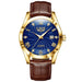 Womens Leather Strap Watch with Roman Dial Quartz - Gold Blue V2