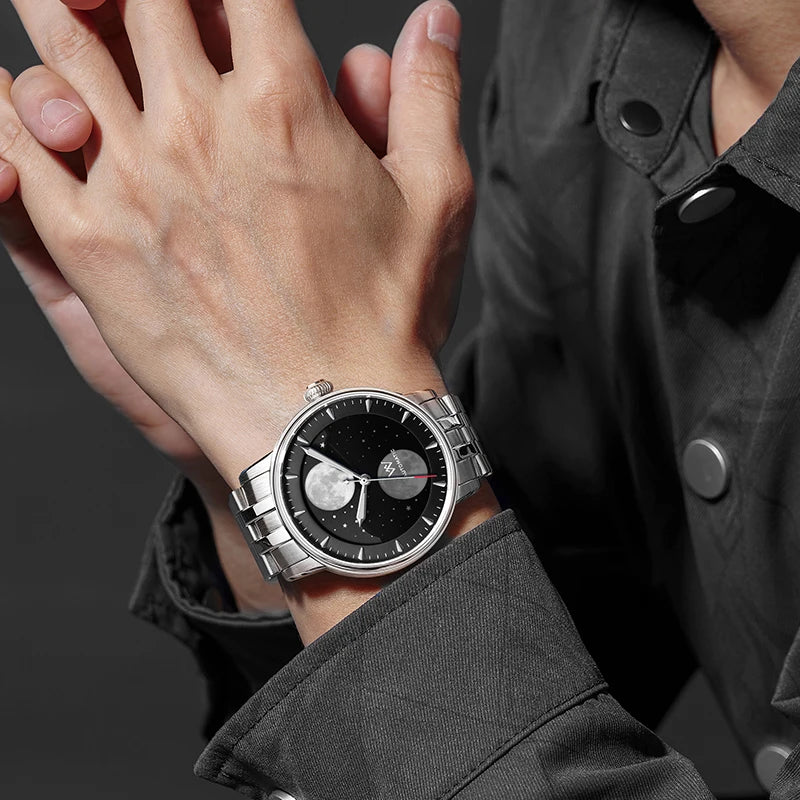Moon Phase Automatic Mechanical Wristwatch Twin Moons