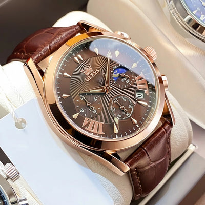 Aurora Chronograph Leather Watch With Water Resistance